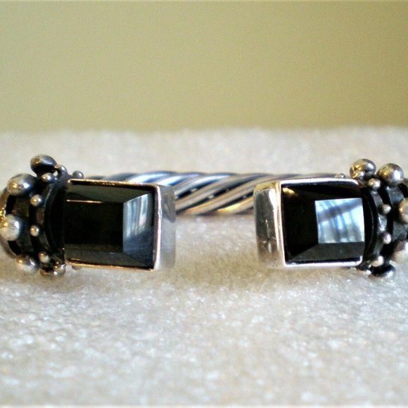Vintage Artisan Sterling Silver 925 Black Onyx Twisted Rope Cuff Bracelet 50.4 g - Picture 2 of 6